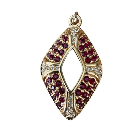 Elegant Gold and Red Pendant with Leaf Design - Picture 1 of 4